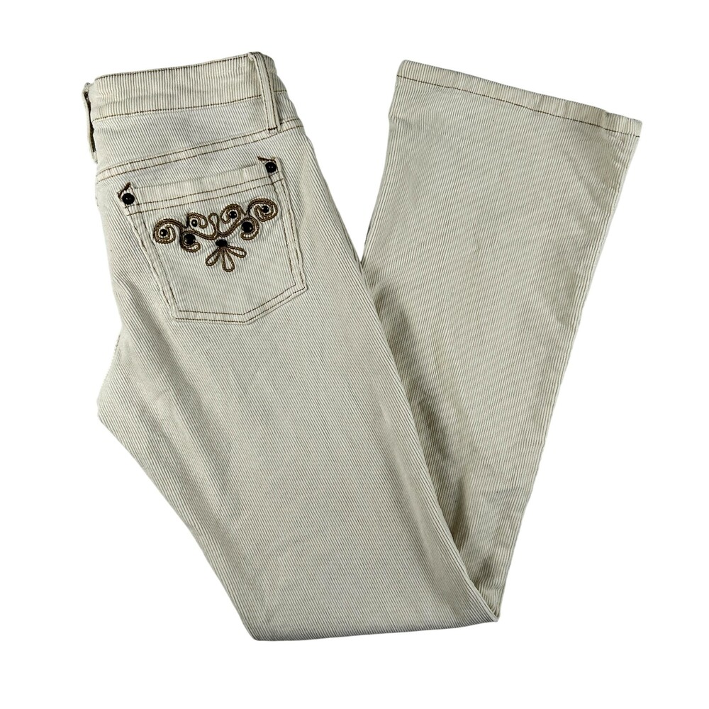 Vtg No Boundaries Pants Womens 7 Corduroy Embroidered Studded Bootcut Low Rise